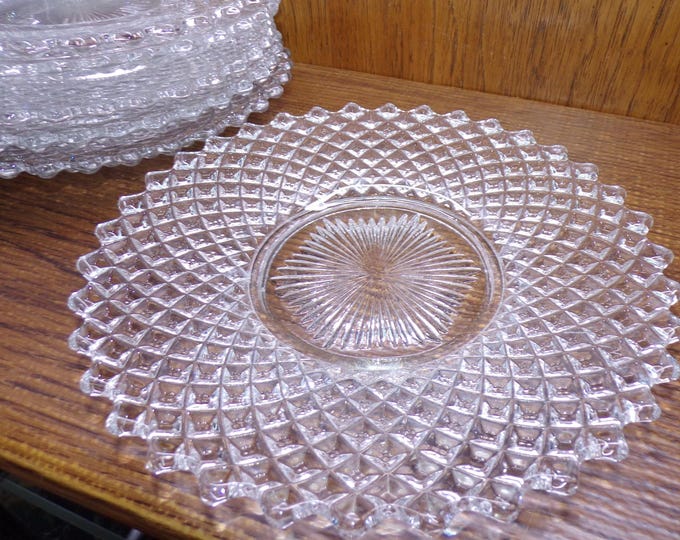 2506 Westmoreland English Hobnail Clear Glass 8.25" Snack / Lunch Plates Set of 6 Diamond Optic - Great Condition