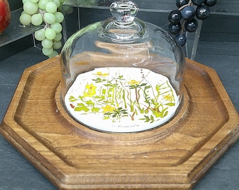 2403 Goodwood Yellow Flower Oak Wood 12" Vintage Octagon Cheese Cracker Tray Server