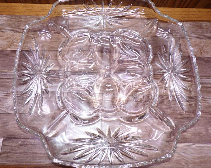 2508 Anchor Hocking Early American Prescut Star of David 12" Square Divided Devilled Egg Tray Platter - Great Condition