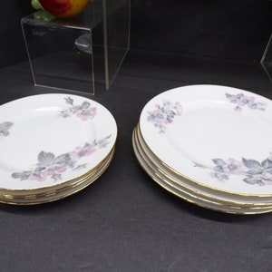 2302 Epiag Czechoslovakia Vintage China Set of 8 pcs (4) 7.75&quot; Salad Plates & (4) 6.25&quot; Bread Plates - Pink and Gray Floral - Good Condition