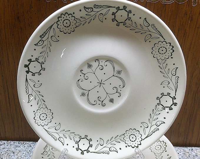 2407 Scio Provincial Pottery Green Weathervane 6" Saucers Set of 8 Vintage 1960's - Great Condition