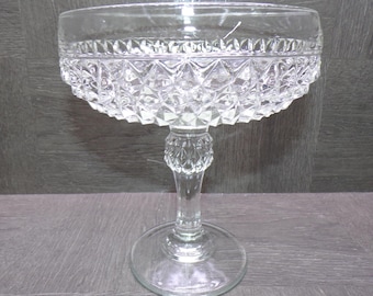 2605 Indiana Glass Diamond Point Clear Depression 1930's Vintage 7.5" Footed Compote