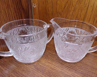 2507 Indiana Glass Tiara Sandwich Vintage Clear 3.5" Cream & Sugar Set - Pre-owned Great Condition