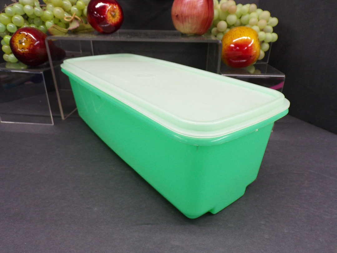 2401029 Vintage Tupperware 7826 Jade Green 14x5x4.5 Celery Keeper With