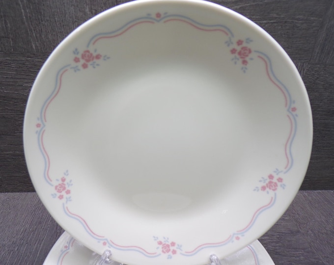 2602 Corelle English Breakfast Vintage 6.75" Bread Plates Set of 4 Pink & Blue Floral on Cream - Great Condition