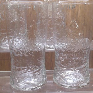 2411 Arcoroc Luminarc Holly Tree 6&quot; Vintage Clear Christmas Holiday 16 oz Glasses Set of 4 - Like New - Made in France