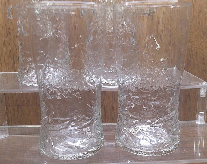 2411 Arcoroc Luminarc Holly Tree 6" Vintage Clear Christmas Holiday 16 oz Glasses Set of 4 - Like New - Made in France