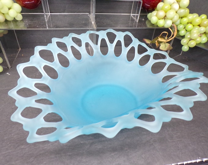 2310 Westmoreland Satin Blue Lattice Doric Centerpiece Bowl 12" x 10" Vintage - Good Condition with a Couple Light Scratches & Marks