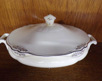 2508 Homer Laughlin Silver Virginia Rose Covered Casserole Serving Dish Patrician Platinum Pattern Vintage 1936 China - Good Cond. Some Wear