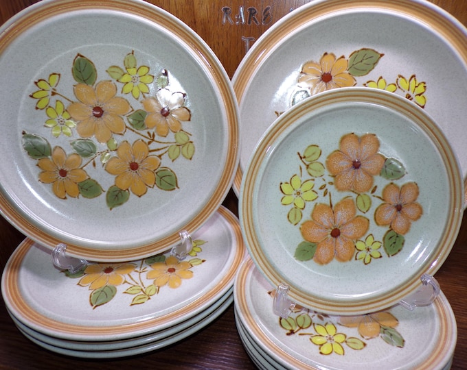 2504 International China Kilncraft Peko SY-6040 Orange Floral on Sandstone Stoneware Dinnerware - Great Condition Choose From List: