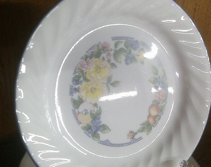 2412 Corelle Orchard Rose 7.25" Swirl Salad, Snack, Dessert Plates Blue Rim Set of 5 - Great Condition