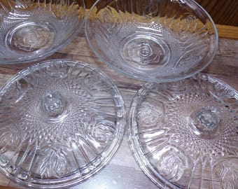 2508 KIG Glass Fleur De Lis Covered Candy Bowls Vintage Set of 2-