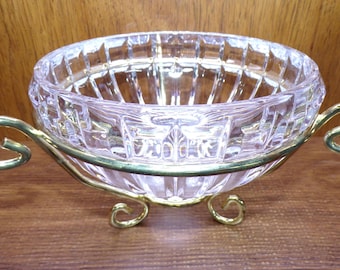 2506 Lead Crystal Vintage 6" Tall Bowl w/ Brass Colored Stand - Great Condition