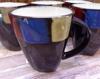 2511 Gibson Home Soho Lounge Square Rim Mosaic Stoneware 12 oz Mugs Set of 5