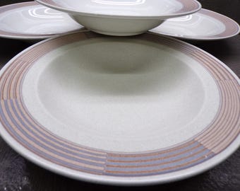 2602 Mikasa Intaglio CAC06 Tracings 9.25" Pasta Bowls Set of 4 Oven to Table Stoneware -  One has a CHIP Others Great Condition