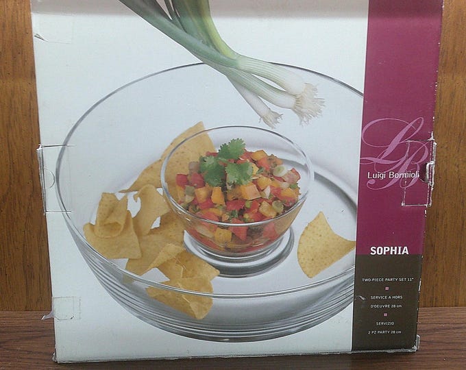 2501 Luigi Bormioli Sophia 2 pc Party Set - 11" Platter Bowl w/ Center Bowl Made in Italy - Like New in Box