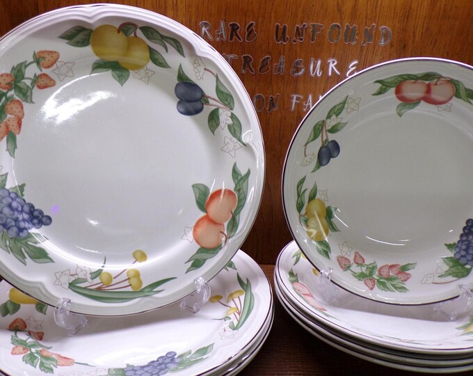 2501 Gibson Designs Festival Fruit Pattern Stoneware Brown Rim - Great Condition Light Scratches Choose from List: