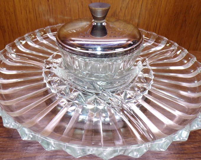 2504 Kromex Lazy Susan Vintage 12" Chrome Glass Divided Tray Spins Model No.098-2 - Great Condition