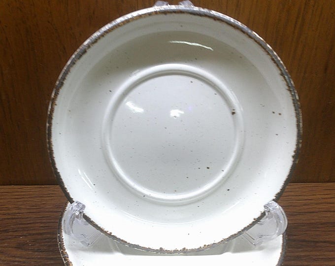 2501 Stonehenge Midwinter 6.25" Saucer Set of 4 - Speckled w/ Brown Textured Rim Made in England - Great Condition