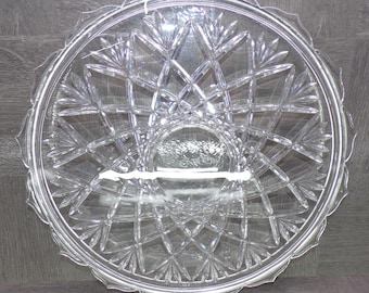 2602 Vintage 14" Footed Lead Crystal Serving Tray Platter - Pineapple Cut Pattern - Good Condition Few Light Scratches