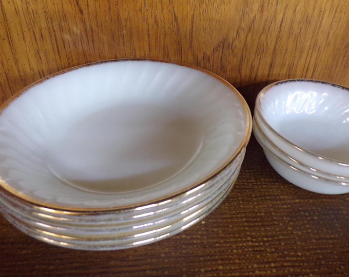 2506 Anchor Hocking Fireking Vintage White Milk Glass Swirl Set of 8 Bowls - (5) 7.5" Bowls & (3) 5" Bowls - Great Condition