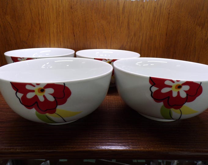 2506 Corsica Fiji 6" Bowls 3" Deep Set of 4 Colorful Red Flower - Great Condition
