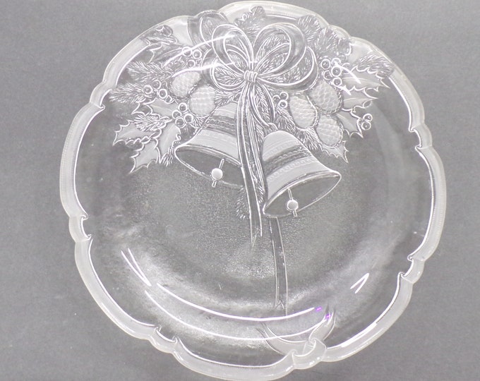 2210 Mikasa Crystal Treasures "Holiday Bells" Vintage 15" Textured Platter - Good Condition No Chips or Cracks