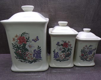 2606 Trenditions Garden Sketchbook 1989 Vintage 6 pc Canister Set