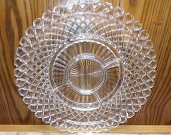 2304 Anchor Hocking 14" Waterford Waffle Pattern Vintage 6 part Divided Platter