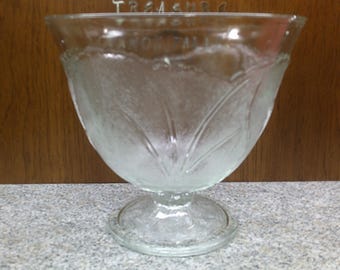 2408 Indiana Glass Clear Textured Pebble Leaf Footed 10" Punch Bowl