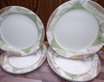 2511 Corelle Vitrelle Textured leaves Dinnerware Beige Green Leaf - Great Condition Light Scratches Choose from List: