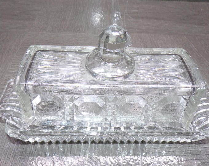 2602 Vintage 2 pc Pressed Glass Butter Dish with Cover - Good Condition No Chips
