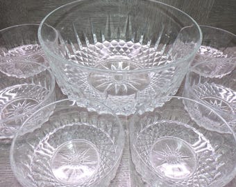 2608 Arcoroc Diamant Hardened Glass Vintage 7 pc Bowl Set - (1) 8" & (6) 4" Bowls