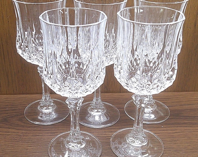 2508 Cristal D'Arques Paris 24% Lead Crystal LongChamp Clear 6.5" 5.75 oz Stemmed Vintage Wine / Water Glass Set of 4 - Good Condition