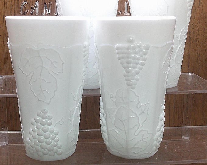 2502 Indiana Glass Colony Milk Glass 6" 12 oz Grape Harvest Vintage Tumbler Set of 4 - Great Condition