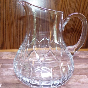 2508 Block Crystal 60 oz Ballet Pitcher 9&quot; Tall x 7&quot; Wide - Vintage Mouth Blown, Hand Cut and Polished - Made in Poland Good Condition