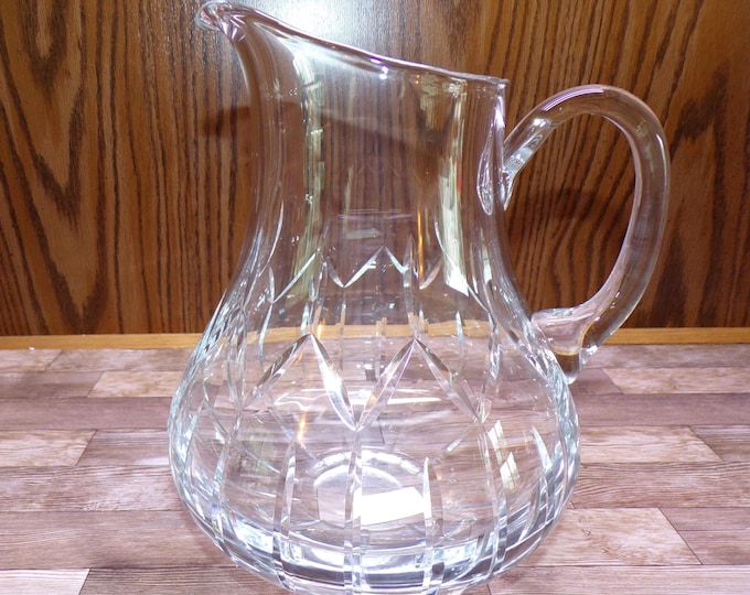 2508 Block Crystal 60 oz Ballet Pitcher 9" Tall x 7" Wide - Vintage Mouth Blown, Hand Cut and Polished - Made in Poland Good Condition