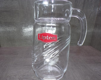 2602 Lipton Clear Glass Vintage 8.75" Lipton Logo Iced Tea Pitcher - Great Condition
