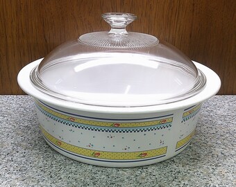 2405 Corning 10.5" Classic Elegance 2.5 Liter Covered Casserole Dish #186 w/ Clear Pyrex Lid - Excellent Condition No Chips or Cracks