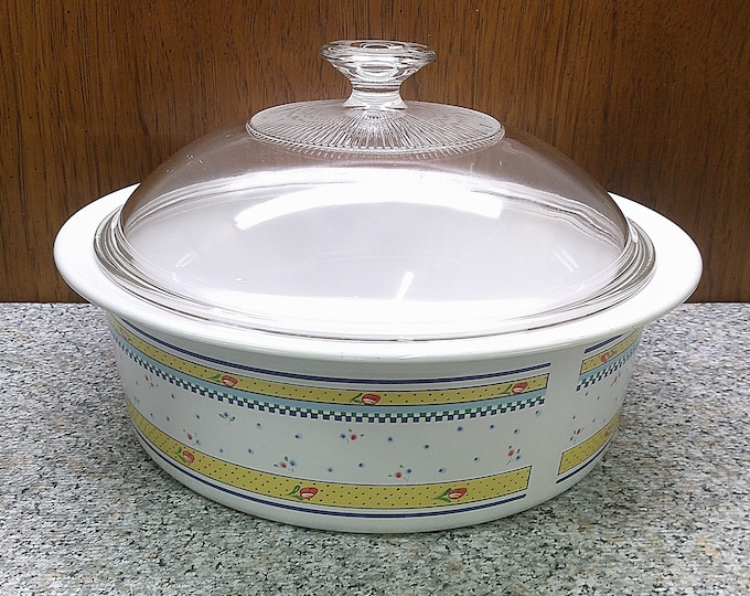 2405 Corning 10.5" Classic Elegance 2.5 Liter Covered Casserole Dish #186 w/ Clear Pyrex Lid - Excellent Condition No Chips or Cracks