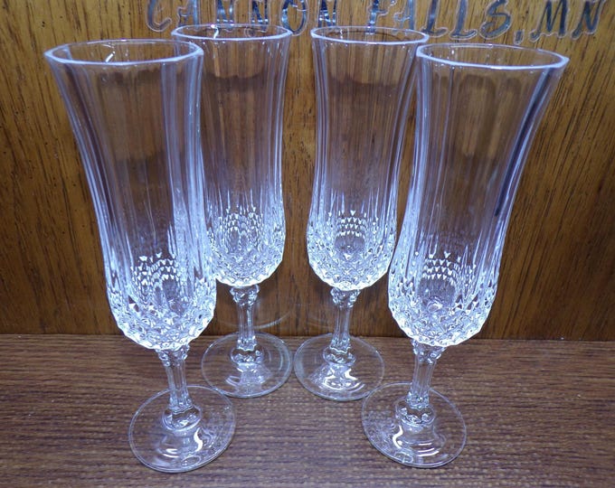2507 Vintage Cristal D'Arques Paris 24% Lead Crystal Long Champ 8" 4.25 oz Vintage Stemmed Champagne Flute Set of 4 - Pre-owned Great Cond.