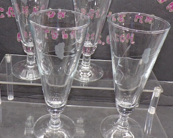 2212 Princess House Heritage Etched Wheat Floral Footed 7.5" Beer / Champagne Flute Trumpet Pilsner Glass Vintage Set of 4