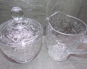 2609 Princess House Fantasia Pattern Vintage 4" Cream Pitcher & Sugar Dish with Lid