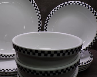 2606 Whole Home Stoneware Black & White Checkered Porcelain Dinnerware- Choose from List: