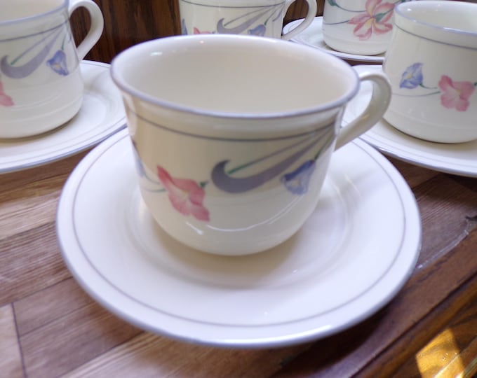 2511 Lenox China Stone Glories on Grey 12 pc Set - (6) 8 oz Cups & (6) Saucers - Great Condition