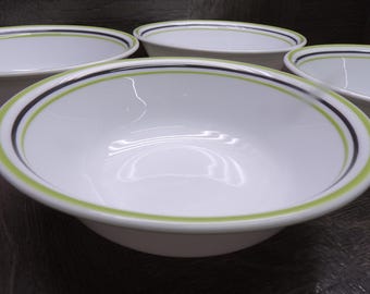 2609 Corelle Garden Sketch 6.25" Soup / Cereal Bowls Green & Black Bands Set of 4 Nic on 1 Rim