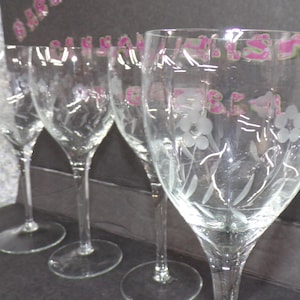 2301 Etched Stemmed Crystal Water / Wine Stemware Vintage 8&quot; Set of 4 - Good Condition