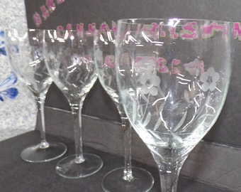 2301 Etched Stemmed Crystal Water / Wine Stemware Vintage 8" Set of 4 - Good Condition