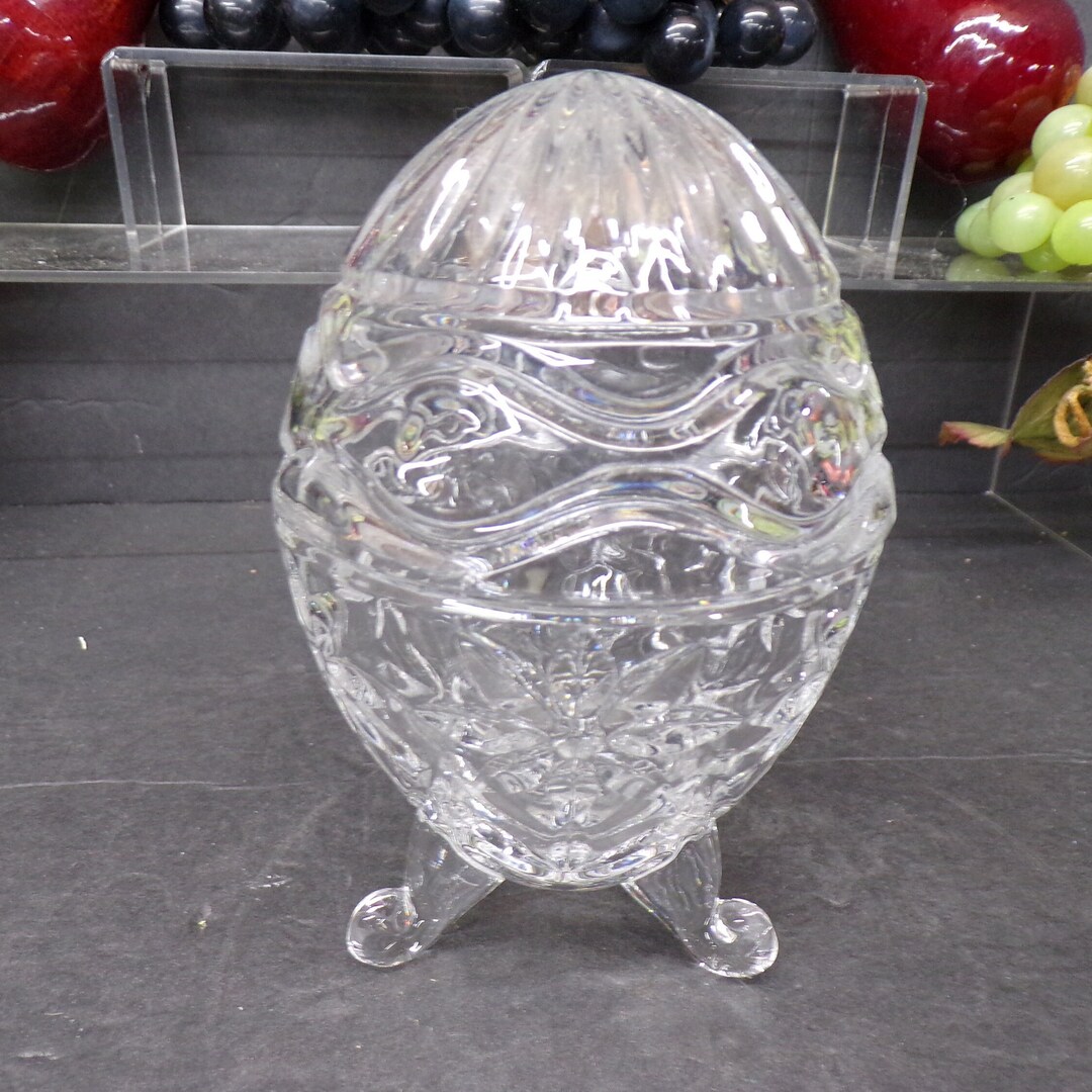 2309010 Vintage Xandra Bohemian Footed 24 Lead Crystal Egg Candy Dish
