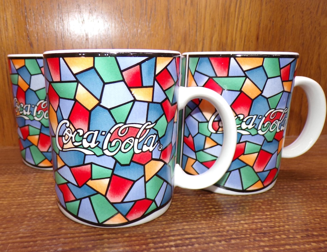 2507 Gibson Coca-cola Stained Glass Mosaic Vintage 1996 12 Oz Mugs